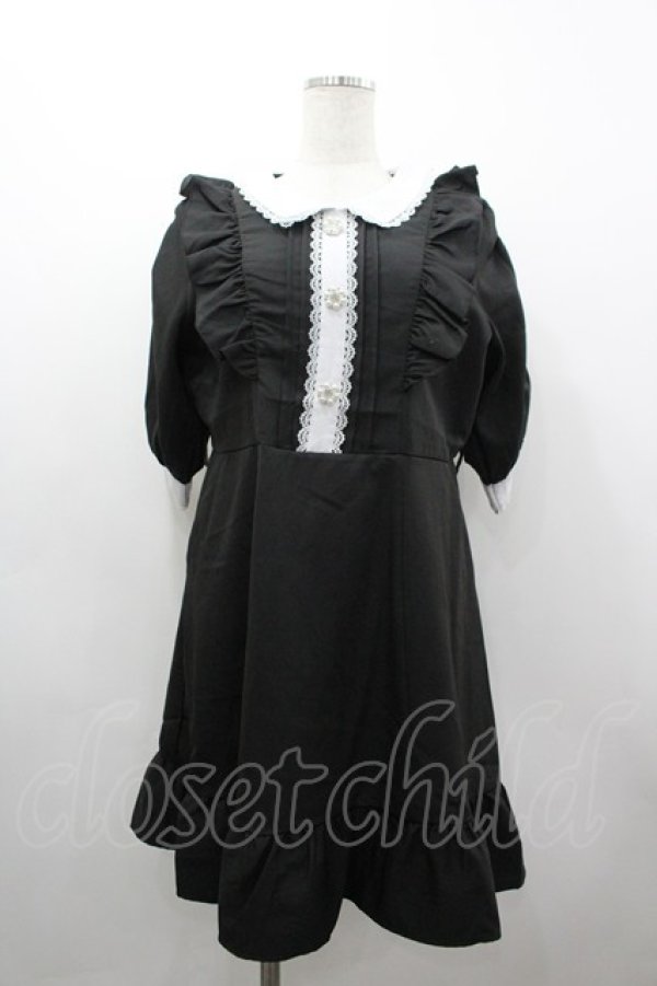 画像1: DearMyLove / キラキラビジューフリルアフタヌーンティーワンピ  黒Ｘ白 I-26-03-19-058-EL-OP-SA-ZI (1)