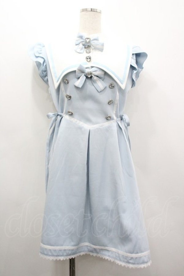 画像1: DearMyLove / 別袖付変形セーラーワンピース LL サックスＸ白 I-26-03-19-059-EL-OP-SA-ZI (1)