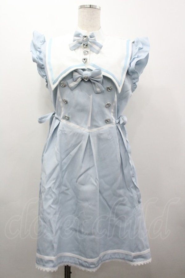 画像1: DearMyLove / 別袖付変形セーラーワンピース LL サックスＸ白 I-26-03-19-060-EL-OP-SA-ZI (1)