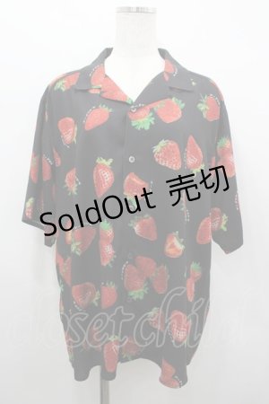 画像: AXES-X / ストロベリープリントアロハシャツ M 黒Ｘ赤 I-26-03-19-008-LO-BL-SA-ZI