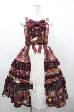 画像: axes femme kawaii / アンティークローズ柄ジャンパースカート M ボルドー I-26-03-19-078-AX-OP-SA-ZI