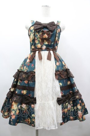 画像: axes femme kawaii / アンティークローズ柄ジャンパースカート  グリーン I-26-03-19-079-AX-OP-SA-ZI