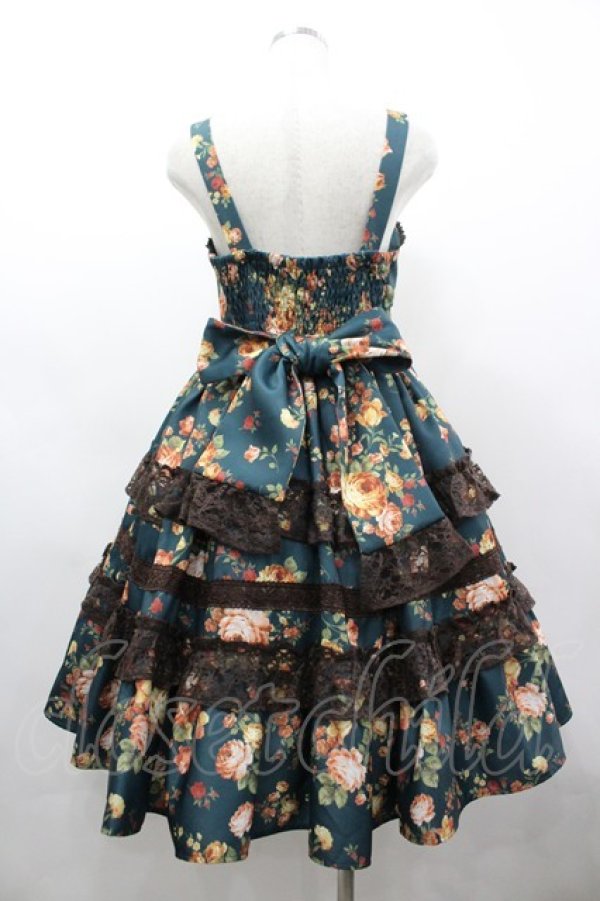 画像2: axes femme kawaii / アンティークローズ柄ジャンパースカート  グリーン I-26-03-19-079-AX-OP-SA-ZI (2)