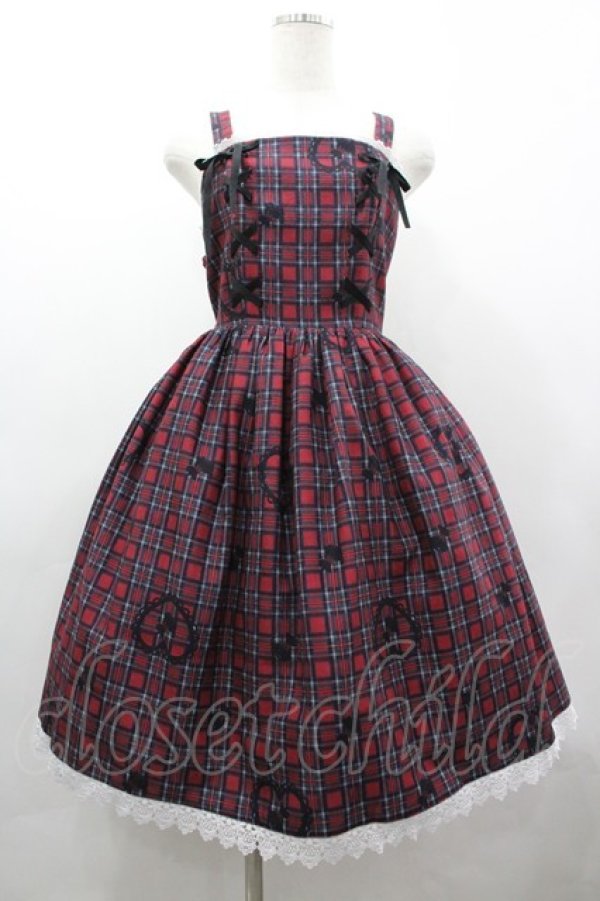 画像1: axes femme kawaii / おさんぽテリア柄ジャンスカ  赤Ｘ黒 I-26-03-19-082-AX-OP-SA-ZI (1)