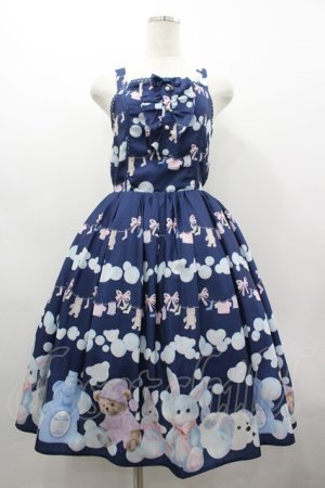 画像: axes femme kawaii / ランドリー柄ジャンスカ  ネイビー I-26-03-19-083-AX-OP-SA-ZI