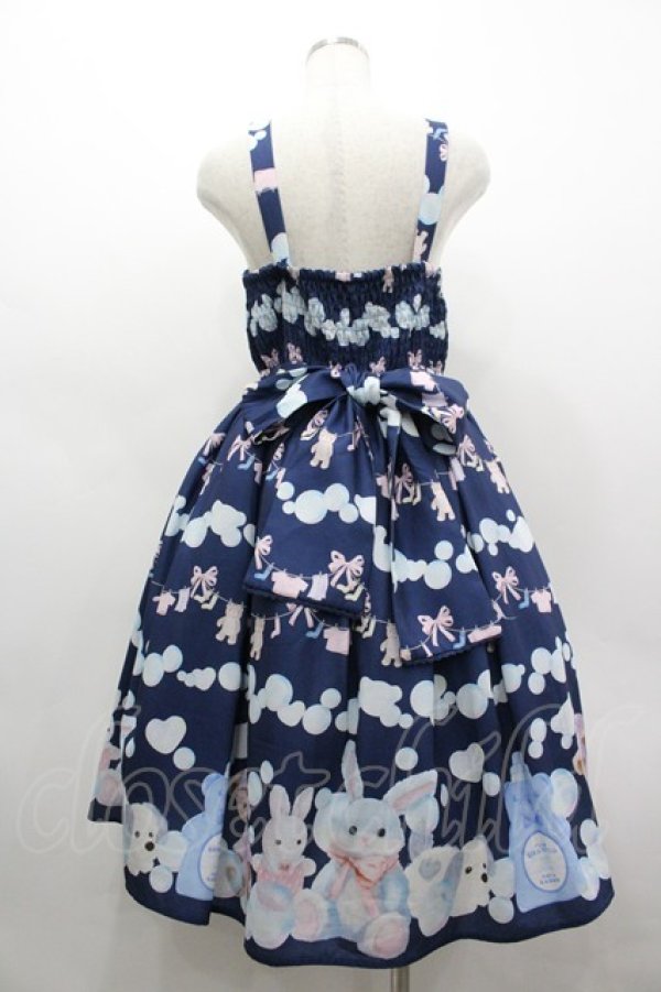 画像2: axes femme kawaii / ランドリー柄ジャンスカ  ネイビー I-26-03-19-083-AX-OP-SA-ZI (2)