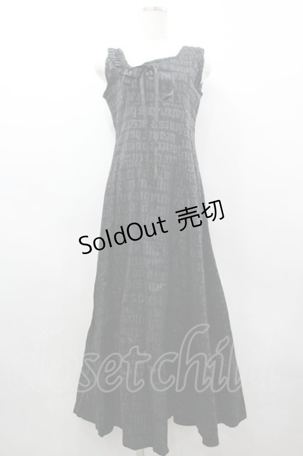 画像1: h.NAOTO / 英字総柄ノースリーブロングワンピース  黒Ｘグレー I-26-03-19-085-HN-OP-SA-ZI (1)