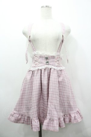 画像: DearMyLove / はしごレースアップフリルハートスカート  ピンクＸ白チェック I-26-03-19-089-EL-SK-SA-ZI