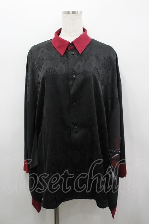 画像1: REZEN / 金剛力士プリント和袖シャツ M 黒Ｘ赤 I-26-03-19-010-LO-BL-SA-ZI (1)