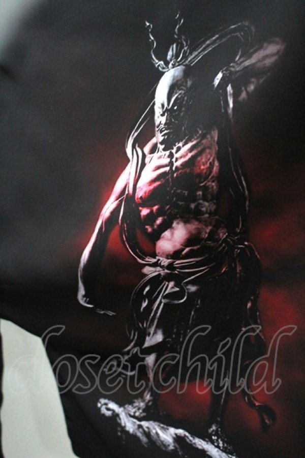 画像2: REZEN / 金剛力士プリント和袖シャツ M 黒Ｘ赤 I-26-03-19-010-LO-BL-SA-ZI (2)