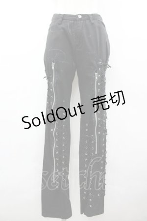 画像: h.ANARCHY / フロント編み上げZIPパンツ  黒 I-26-03-19-102-HN-PA-SA-ZI