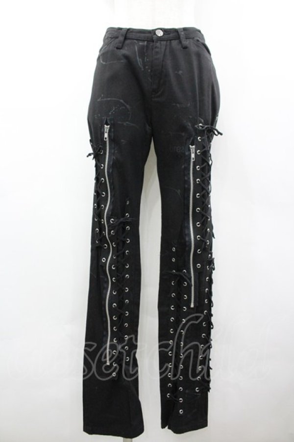 画像1: h.ANARCHY / フロント編み上げZIPパンツ  黒 I-26-03-19-102-HN-PA-SA-ZI (1)