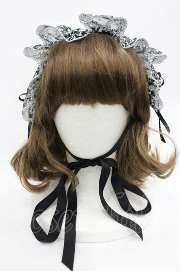 画像2: Moi-meme-Moitie / バラ十字オリジナルレースヘッドドレス  黒Ｘ白 I-26-03-19-117-MO-AC-SA-ZI (2)