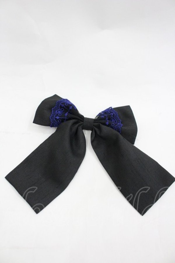 画像1: Moi-meme-Moitie / Rose fenceレースリボンクリップ  黒Ｘ青 I-26-03-19-120-MO-AC-SA-ZI (1)