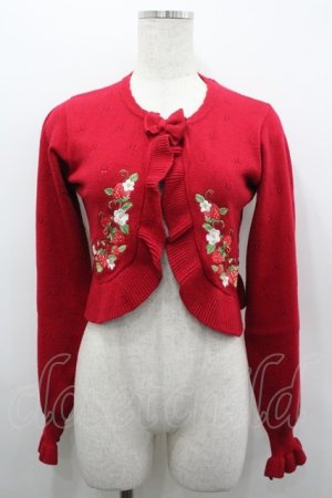 画像: Chalmiere / いちご刺繍ニットボレロ M 赤 I-26-03-19-014-0-TO-SA-ZI