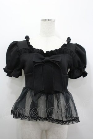画像: lilLilly / ワッフルリボンオーガンジーフリルトップス F 黒 I-26-03-19-016-LO-BL-TE-ZI
