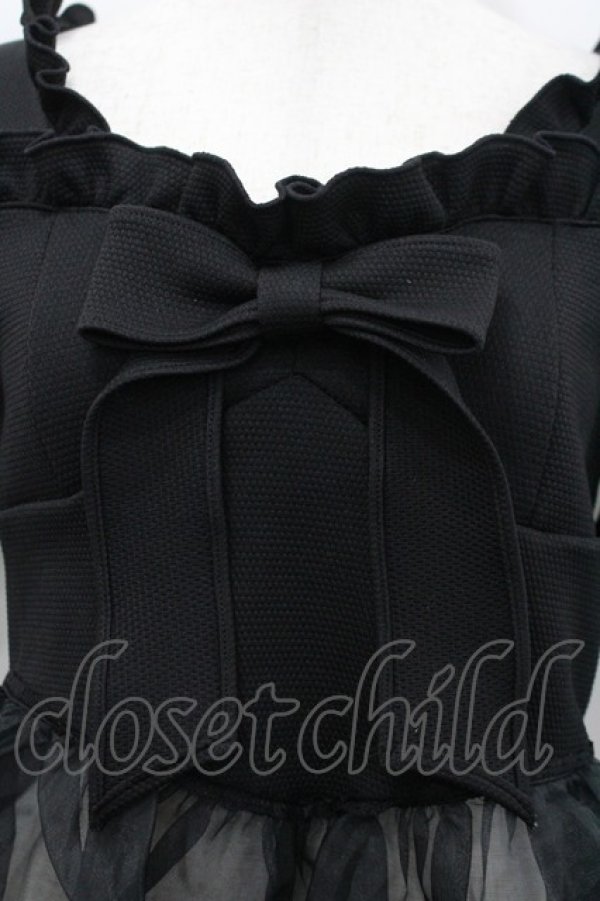 画像2: lilLilly / ワッフルリボンオーガンジーフリルトップス F 黒 I-26-03-19-016-LO-BL-TE-ZI (2)