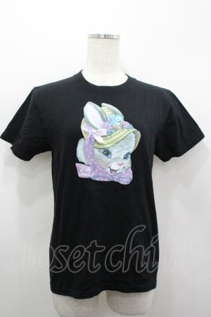 画像: Nile Perch / うさぎプリント襟カットソー  黒 I-26-03-19-019-LO-TO-TE-ZI