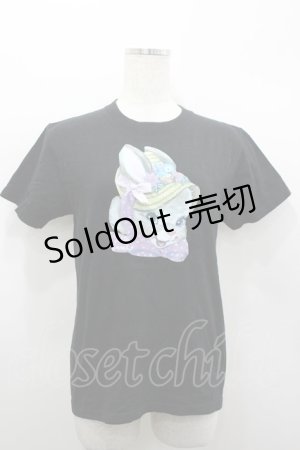 画像: Nile Perch / うさぎプリント襟カットソー  黒 I-26-03-19-019-LO-TO-TE-ZI