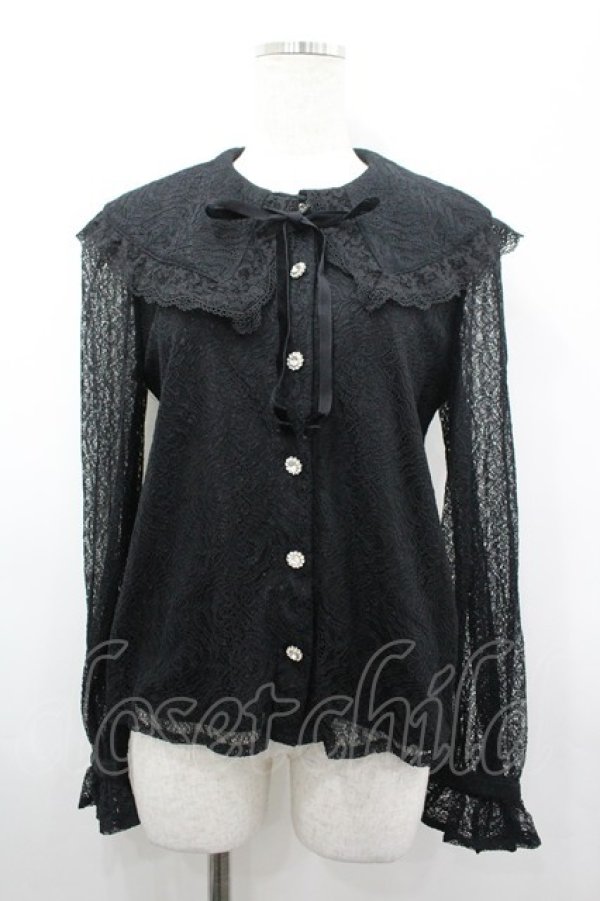 画像1: Ank Rouge / レース長袖ブラウス  黒 I-26-03-19-002-CA-BL-SA-ZI (1)