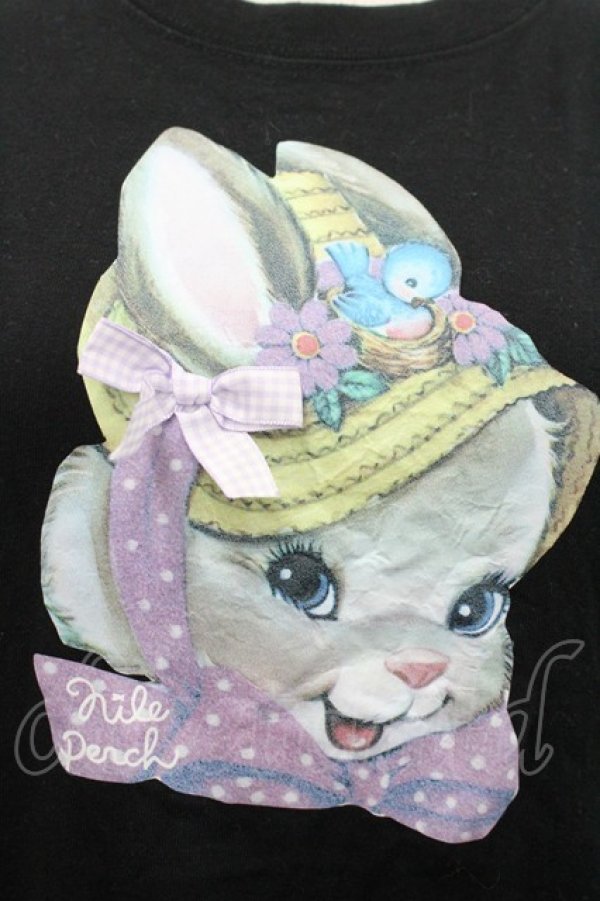 画像2: Nile Perch / うさぎプリント襟カットソー  黒 I-26-03-19-019-LO-TO-TE-ZI (2)