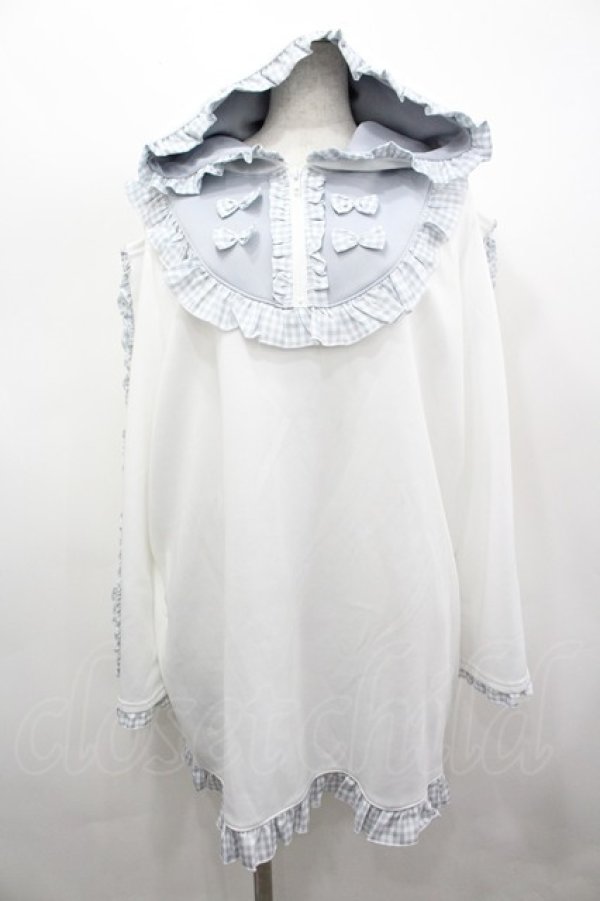 画像1: NOEMIE / Rabbit Ear Gingham Jersey Hoodie  白Ｘサックス I-26-03-19-020-LO-TO-SA-ZI (1)