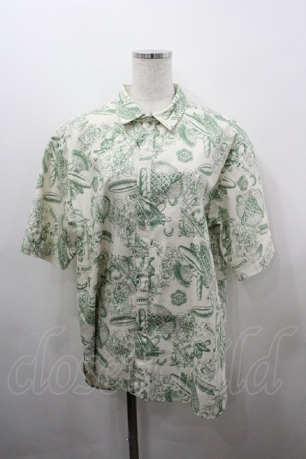 画像1: Q-pot. / パティスリー Q-pot.ドレスシャツ ユニセックス アイボリーｘグリーン I-26-03-23-004-QP-BL-SA-ZI (1)