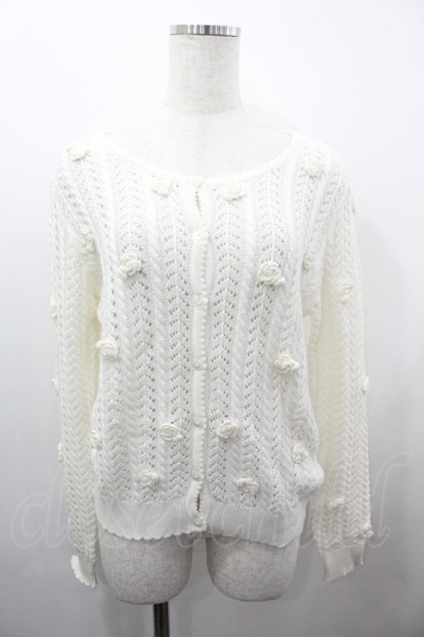 画像1: PINK HOUSE / カメリアモチーフニットカーディガン  白 I-26-03-23-034-LO-TO-SA-ZI (1)