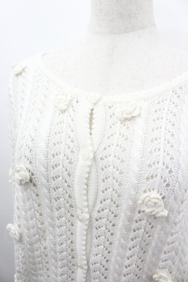 画像2: PINK HOUSE / カメリアモチーフニットカーディガン  白 I-26-03-23-034-LO-TO-SA-ZI (2)