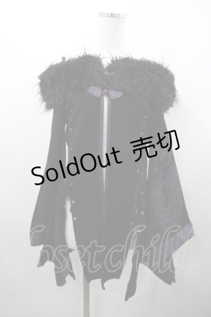 画像: Qutie Frash / ファー付きオフショル着物カーデ  黒×パープル I-26-03-23-043-QU-JA-TE-ZI