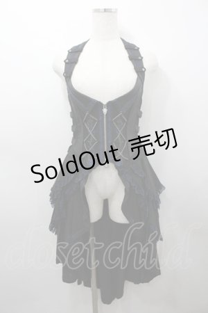 画像: Ozz oneste / 薔薇刺繍ロングベスト  黒×青 I-26-03-23-059-OO-TO-TE-ZI