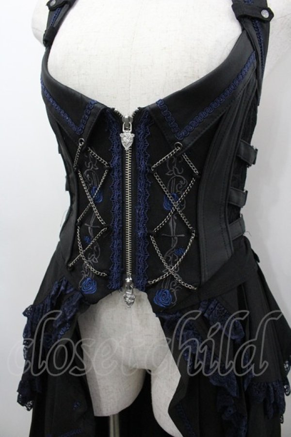 画像2: Ozz oneste / 薔薇刺繍ロングベスト  黒×青 I-26-03-23-059-OO-TO-TE-ZI (2)