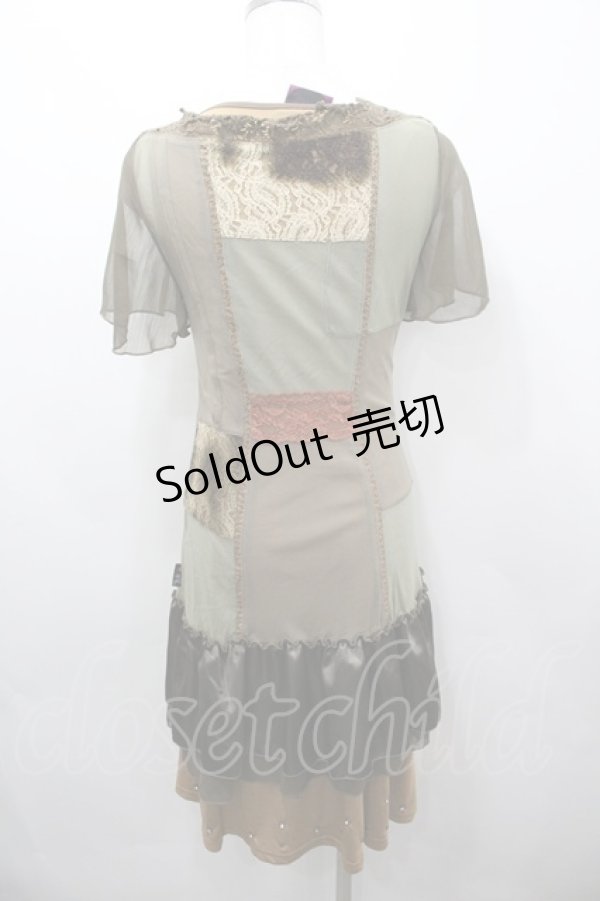 画像3: OZZ ANGELO / チュール袖重ねワンピース  カーキｘブラウン I-26-03-23-060-OO-OP-SA-ZI (3)