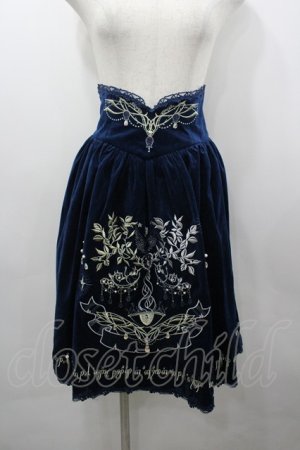 画像: ichigomikou / フロント刺繍ハイウエストスカート  紺ｘ白ｘゴールド I-26-03-23-068-LO-SK-SA-ZI