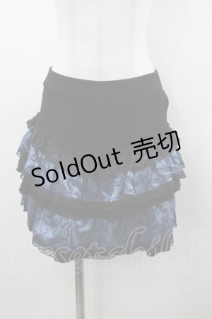画像: Qutie Frash / ドラゴンジャガード切替ちりめんフリルスカート  黒×ブルー I-26-03-23-071-QU-SK-TE-ZI
