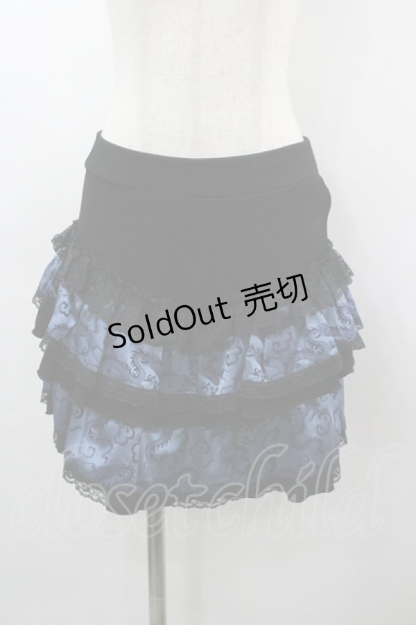 画像1: Qutie Frash / ドラゴンジャガード切替ちりめんフリルスカート  黒×ブルー I-26-03-23-071-QU-SK-TE-ZI (1)