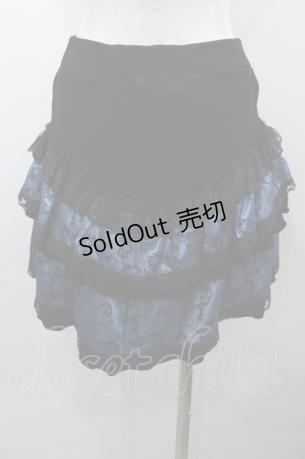 画像3: Qutie Frash / ドラゴンジャガード切替ちりめんフリルスカート  黒×ブルー I-26-03-23-071-QU-SK-TE-ZI (3)