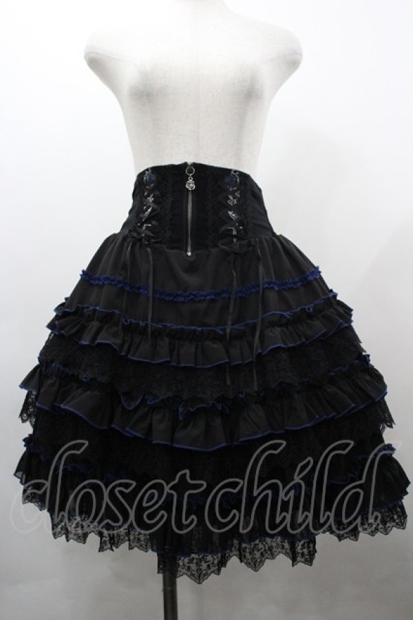 画像1: OZZ ANGELO / ローズ刺繍ボリュームスカート  黒×青 I-26-03-23-072-OO-SK-TE-ZI (1)
