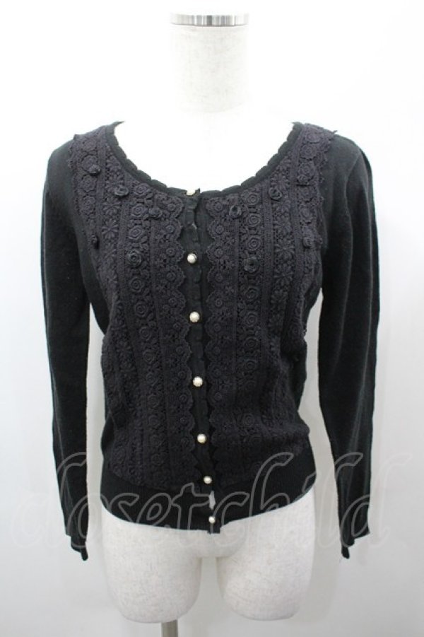 画像1: axes femme / レース＆ローズニットカーディガン  黒 I-26-03-23-009-AX-TO-SA-ZI (1)