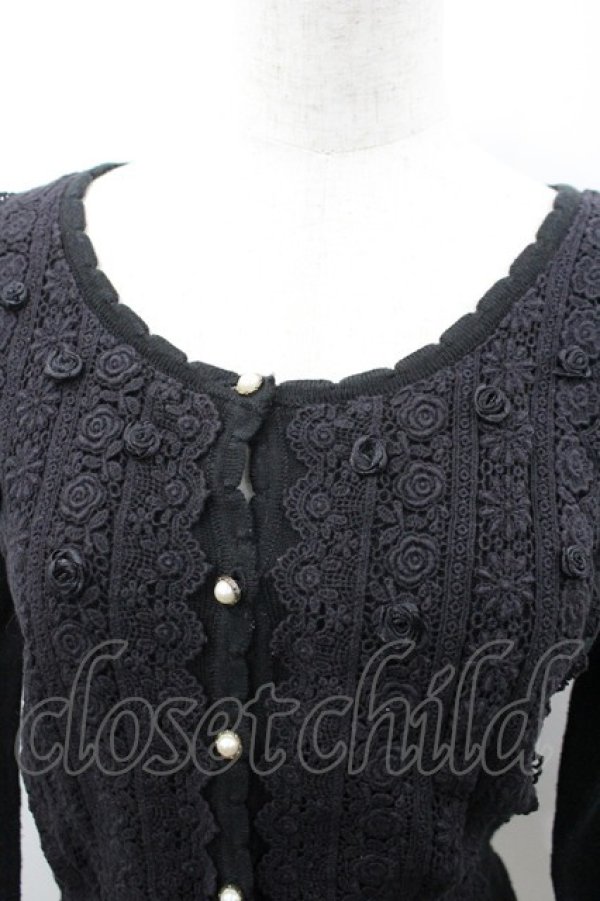 画像2: axes femme / レース＆ローズニットカーディガン  黒 I-26-03-23-009-AX-TO-SA-ZI (2)