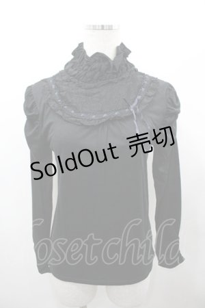 画像: axes femme / はしごレースリボンハイネックカットソー  黒 I-26-03-23-010-AX-TO-SA-ZI