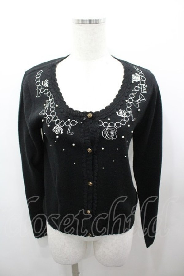 画像1: axes femme / 刺繍カーディガン  黒Ｘ白 I-26-03-23-011-AX-TO-SA-ZI (1)