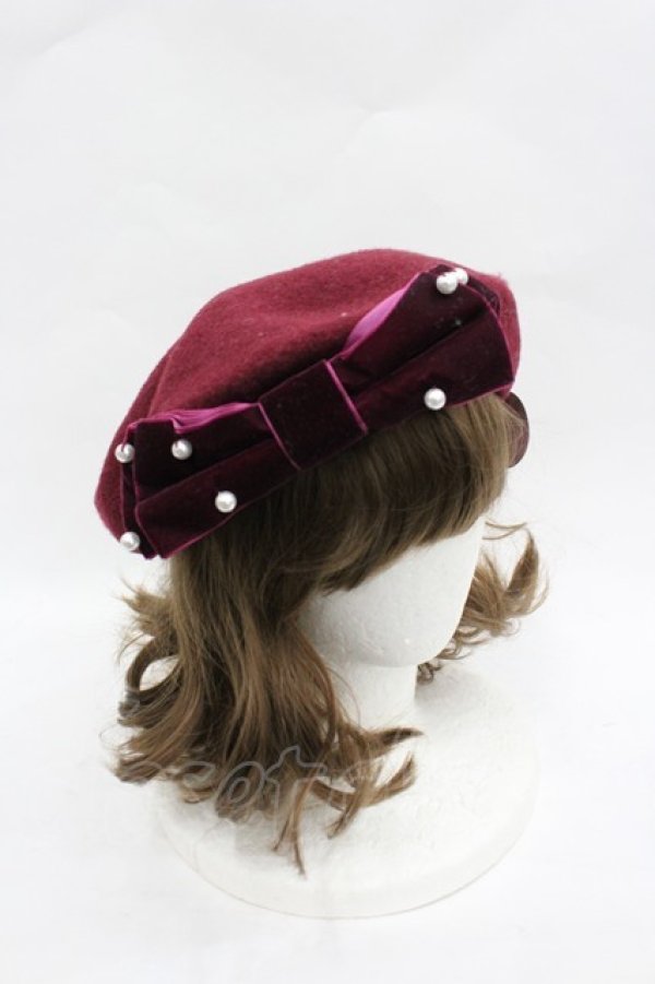 画像2: m petit by misako / AMリボンバスクベレー  濃赤 I-26-03-23-107-LO-AC-SA-ZI (2)