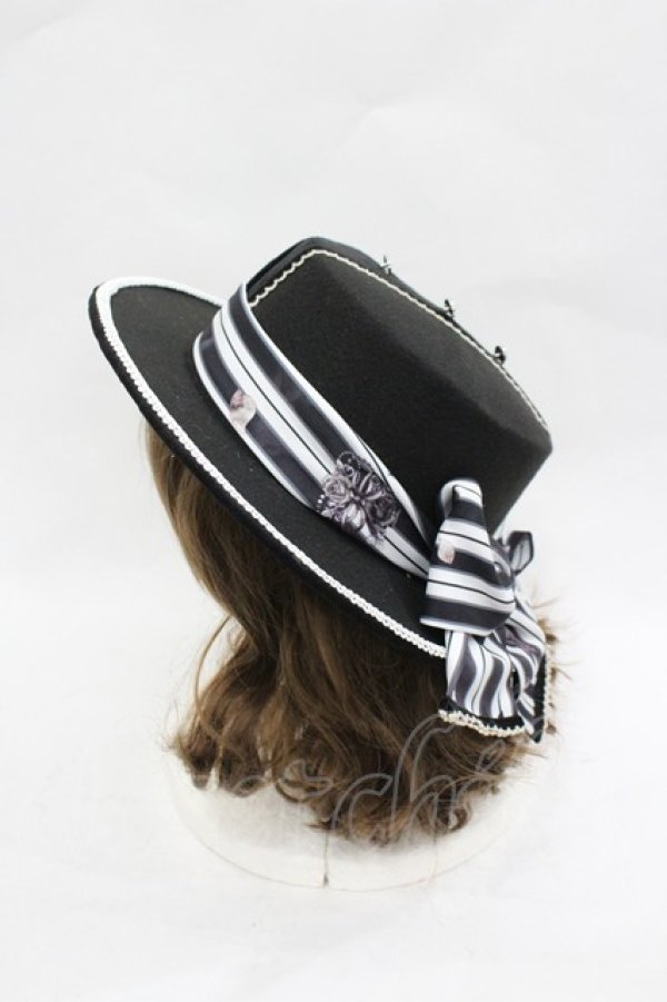 画像2: 小熊星翔 / ストライプリボンハット  黒Ｘ白 I-26-03-23-116-LO-AC-SA-ZI (2)