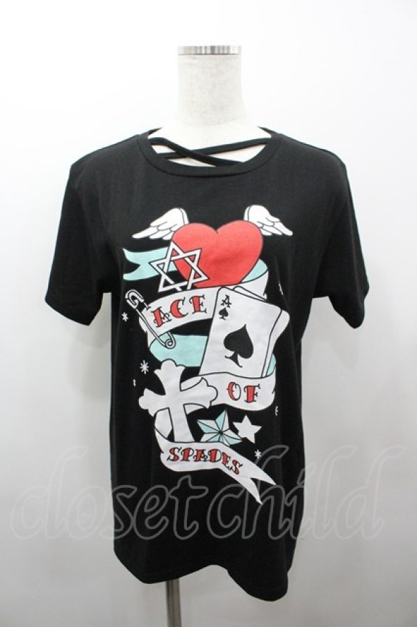 画像1: LISTEN FLAVOR / エースオブスペードネッククロスカットソー  ブラック I-26-03-23-016-PU-TO-SA-ZI (1)