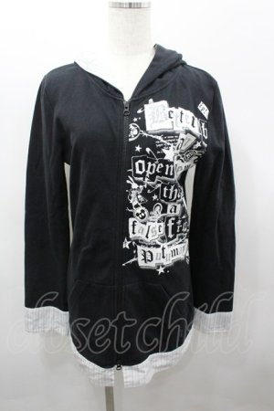 画像: PUTUMAYO / 袖裾ストライプ切替ptジップアップパーカー  ブラック I-26-03-23-022-PT-TO-SA-ZI