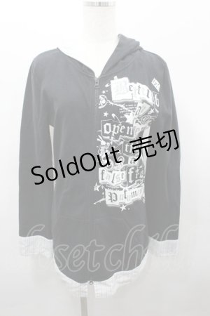 画像: PUTUMAYO / 袖裾ストライプ切替ptジップアップパーカー  ブラック I-26-03-23-022-PT-TO-SA-ZI