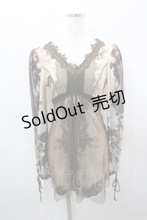 画像: OZZ ANGELO / 絵画総柄チュール重ねカットソー  ブラウン I-26-03-23-026-OO-TO-SA-ZI
