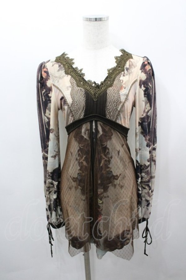 画像1: OZZ ANGELO / 絵画総柄チュール重ねカットソー  ブラウン I-26-03-23-026-OO-TO-SA-ZI (1)