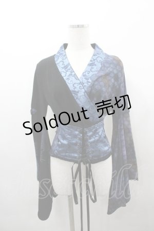 画像: Qutie Frash / ドラゴン着物袖ちりめんトップス  黒×ブルー I-26-03-23-028-QU-TO-TE-ZI